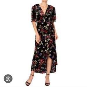 Love Fire M Velvet Wrap Maxi Dress Black Dark Floral Whimsigoth Fairy Grunge